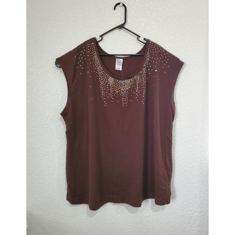 Just My Size 4X Warm Fudge brown Embellished Tee Plus Size Top 26W/28W New
